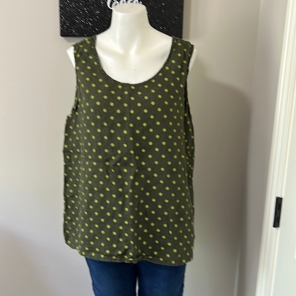 FLAX Linen Olive Green Polka Dot Sleeveless Top Sz M - Picture 1 of 11
